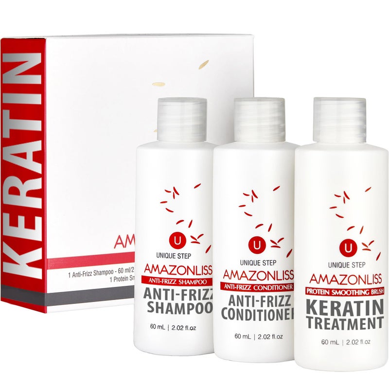 Amazonliss Hair Straightening Brazilian Keratin Treatment 1 Step Amazonliss Protein Smoothing Brush Set 2.02 Fl.oz - New Formula - Odor-Free - Formaldehyde-Free - Easy To Apply - Only 1 Hour for Application - Image 1
